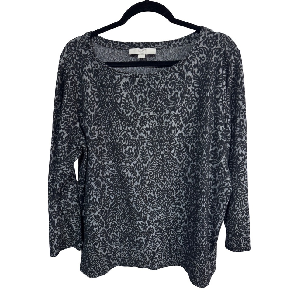 Loft Plus Women's‎ Damask Print Knit Top Scoop Neck Boho Chic Stretch Size 16 18